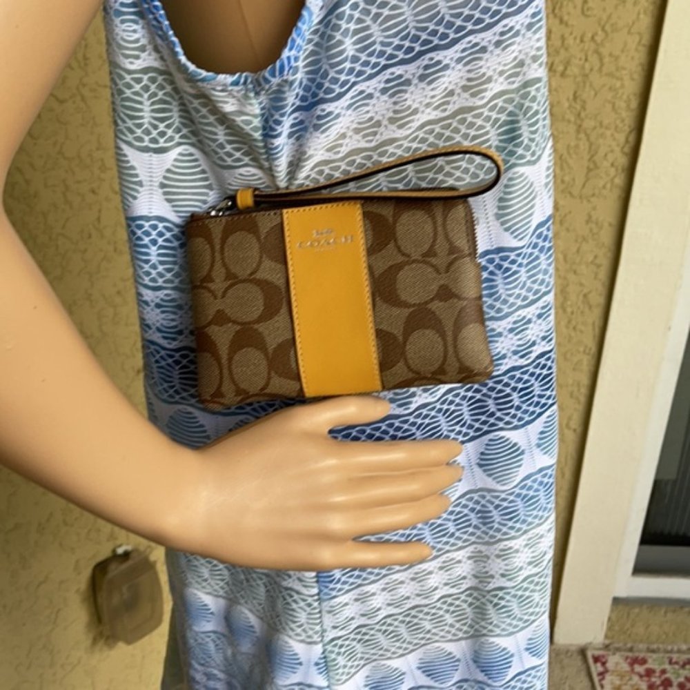 COACH Signature PVC Leather Corner Zip Wristlet - Picture 14 of 16